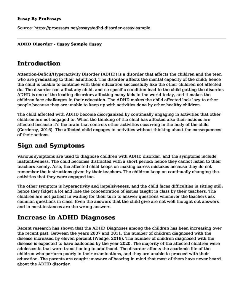 ADHD Disorder - Essay Sample