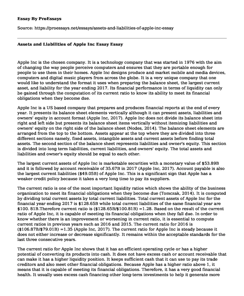 Assets and Liabilities of Apple Inc Essay
