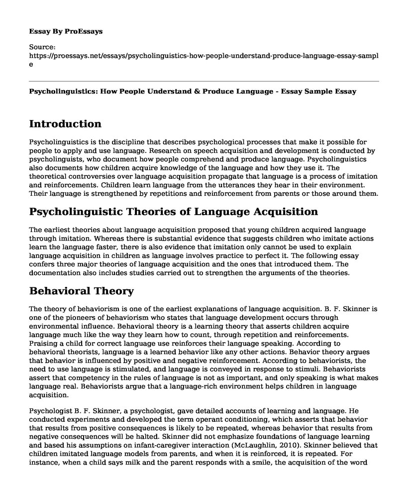 Psycholinguistics: How People Understand & Produce Language - Essay Sample