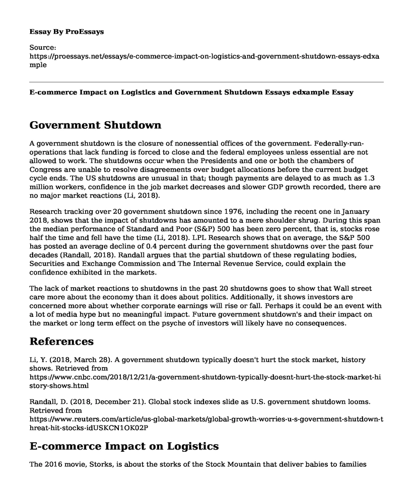 E-commerce Impact on Logistics and Government Shutdown Essays edxample