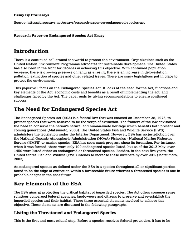 📚 Research Paper on Endangered Species Act - Free Essay, Term Paper  Example 