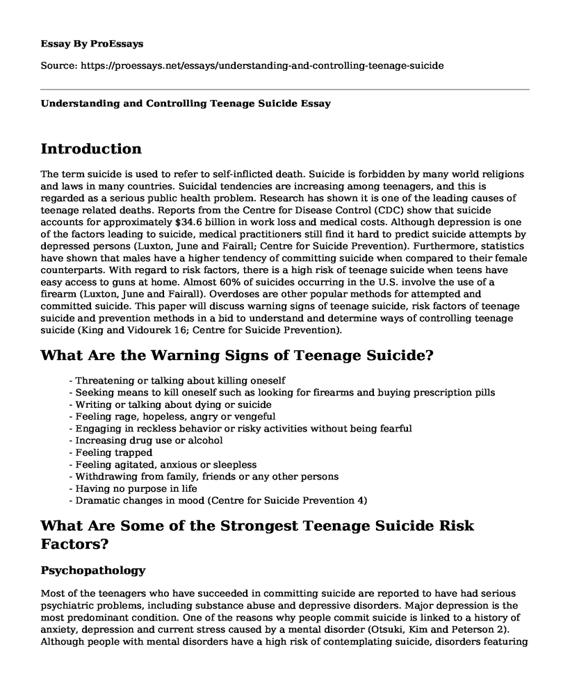 Understanding and Controlling Teenage Suicide