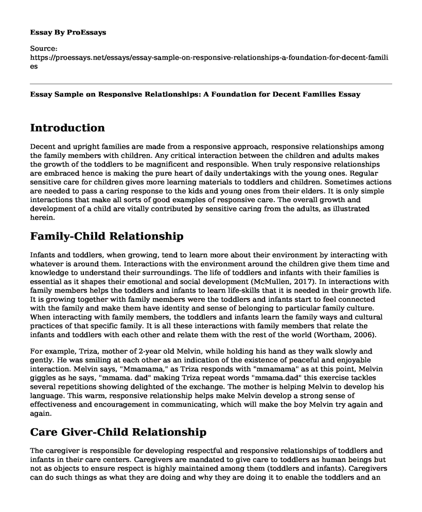 Essay Sample on Responsive Relationships: A Foundation for Decent Families