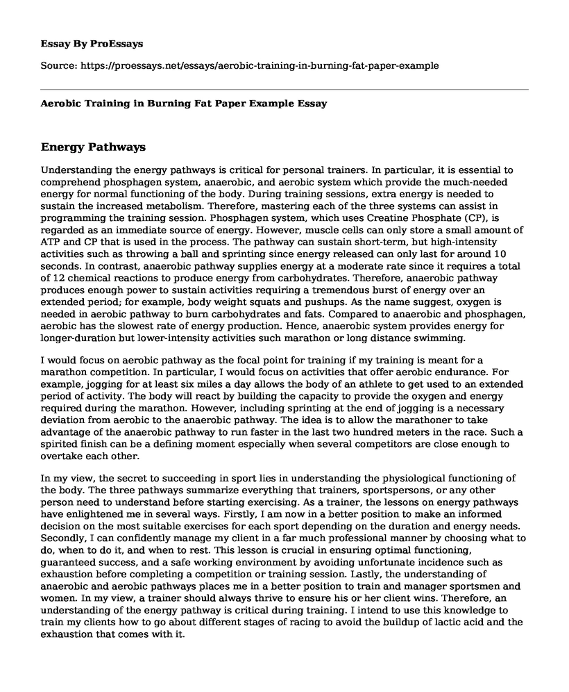 Aerobic Training in Burning Fat Paper Example