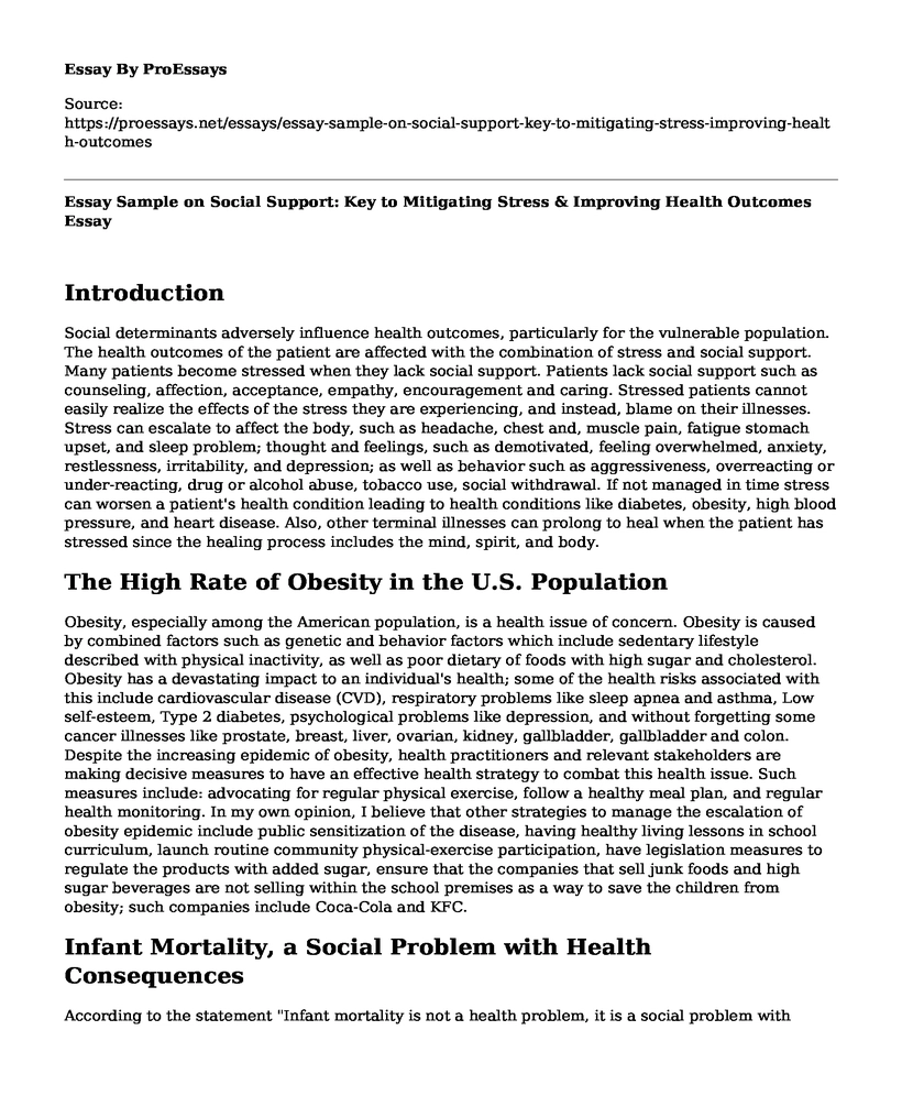 Essay Sample on Social Support: Key to Mitigating Stress & Improving Health Outcomes