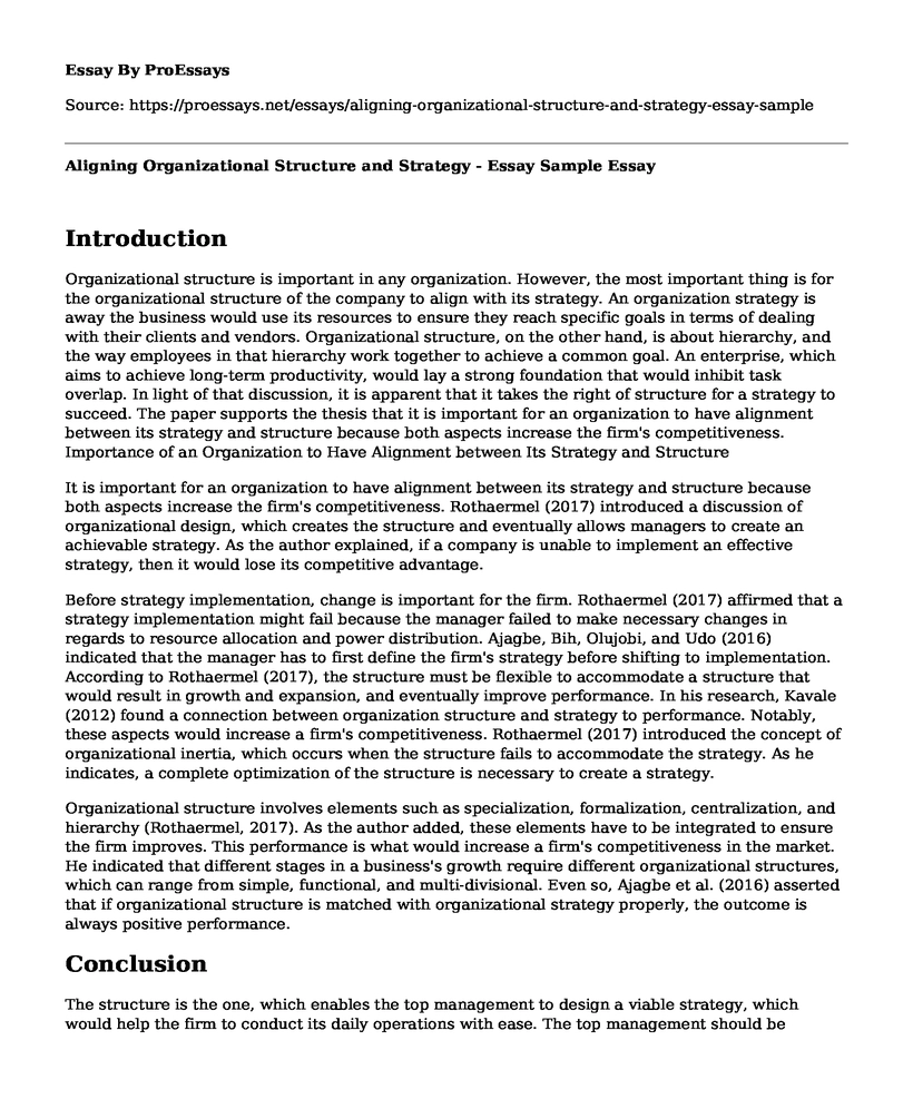 sample essay on organizational structure