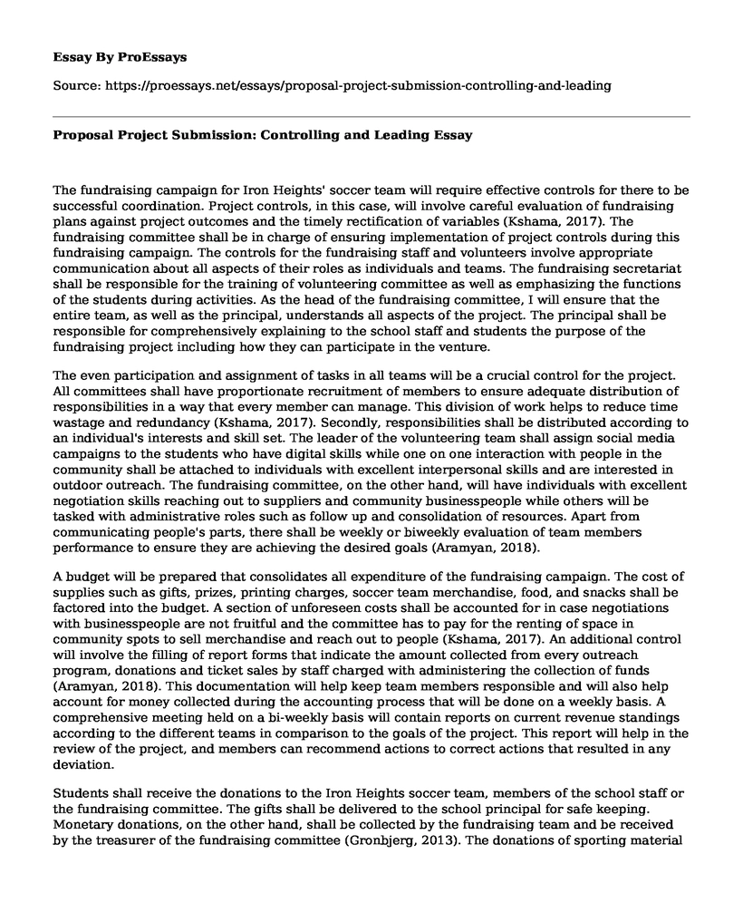 Proposal Project Submission: Controlling and Leading