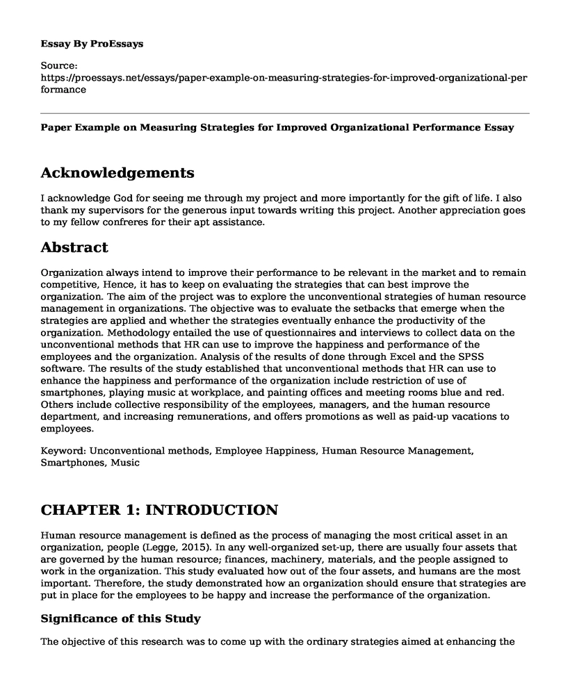 Paper Example on Measuring Strategies for Improved Organizational Performance