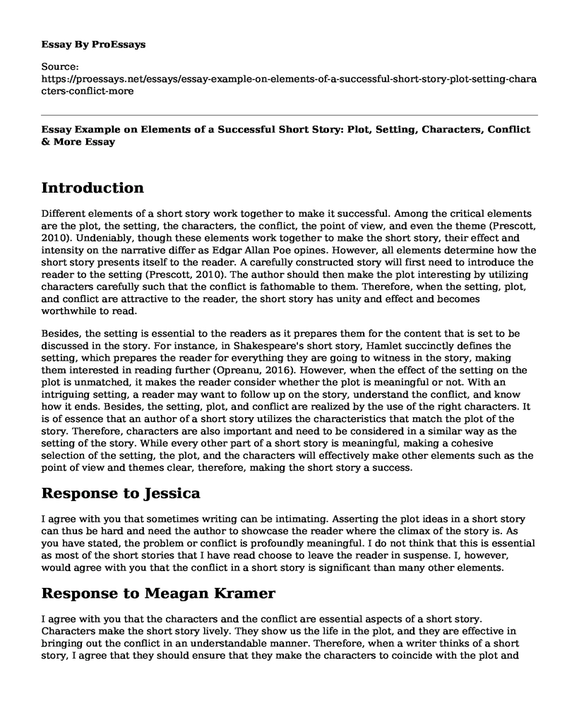  Essay Example On Elements Of A Successful Short Story Plot Setting 