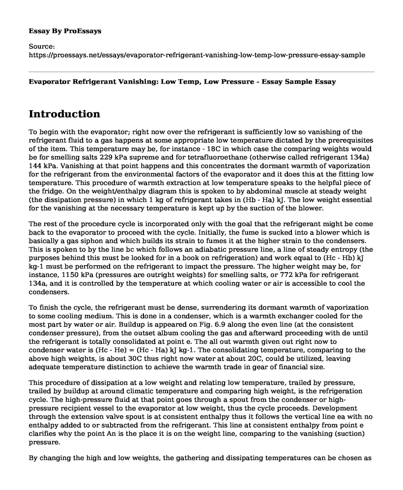 Evaporator Refrigerant Vanishing: Low Temp, Low Pressure - Essay Sample