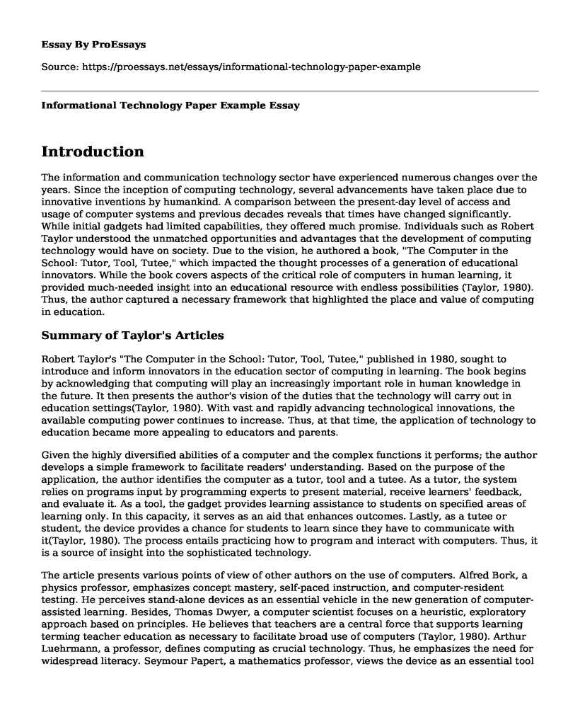 Informational Technology Paper Example