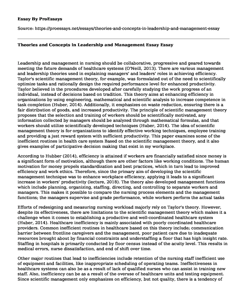 Theories and Concepts in Leadership and Management Essay