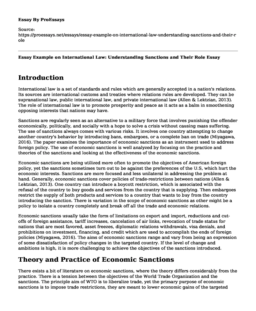 Essay Example on International Law: Understanding Sanctions and Their Role