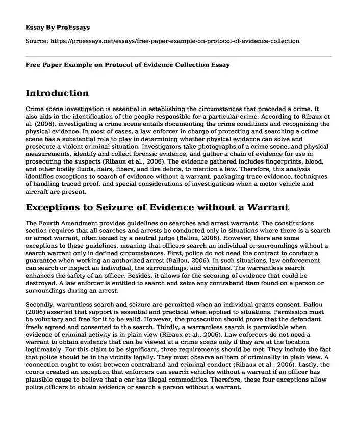 Free Paper Example on Protocol of Evidence Collection