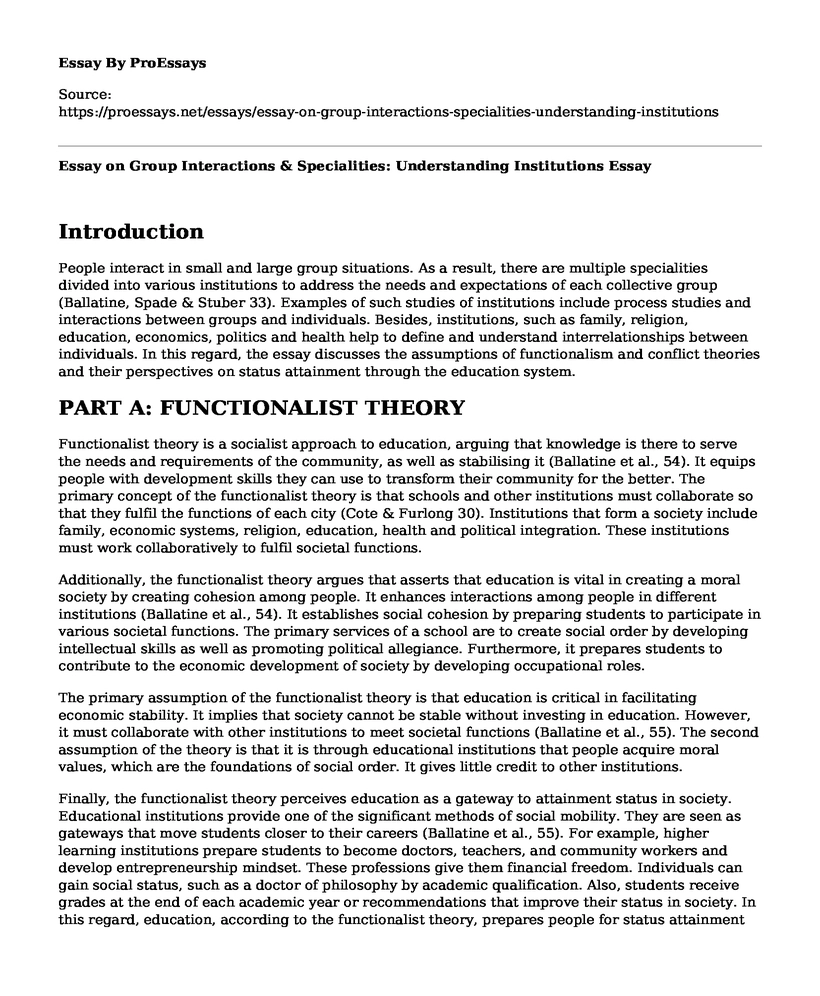 Essay on Group Interactions & Specialities: Understanding Institutions
