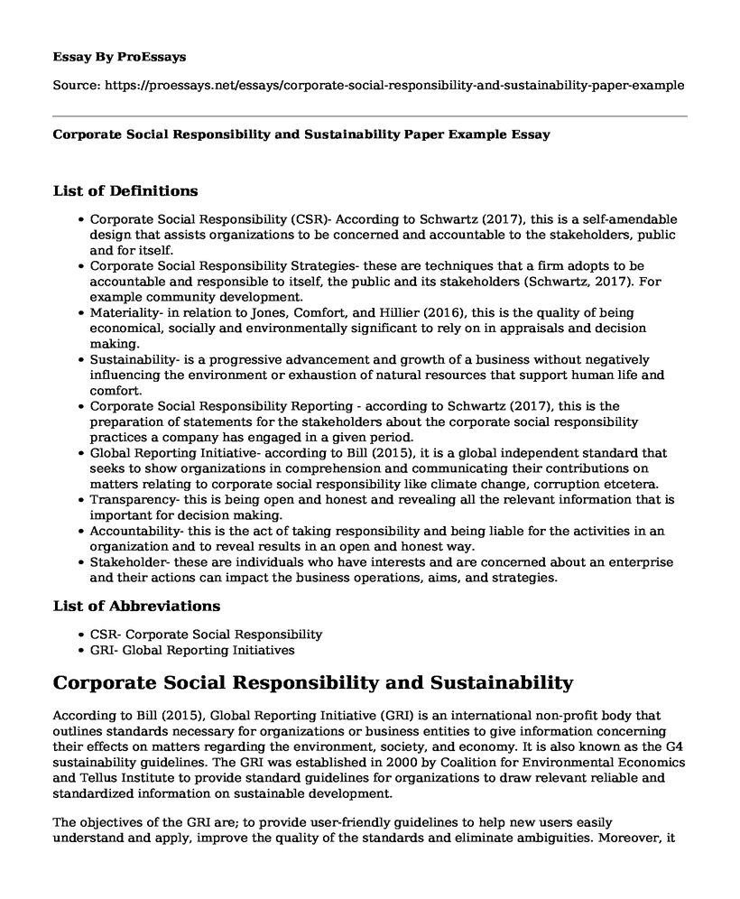 Corporate Social Responsibility and Sustainability Paper Example