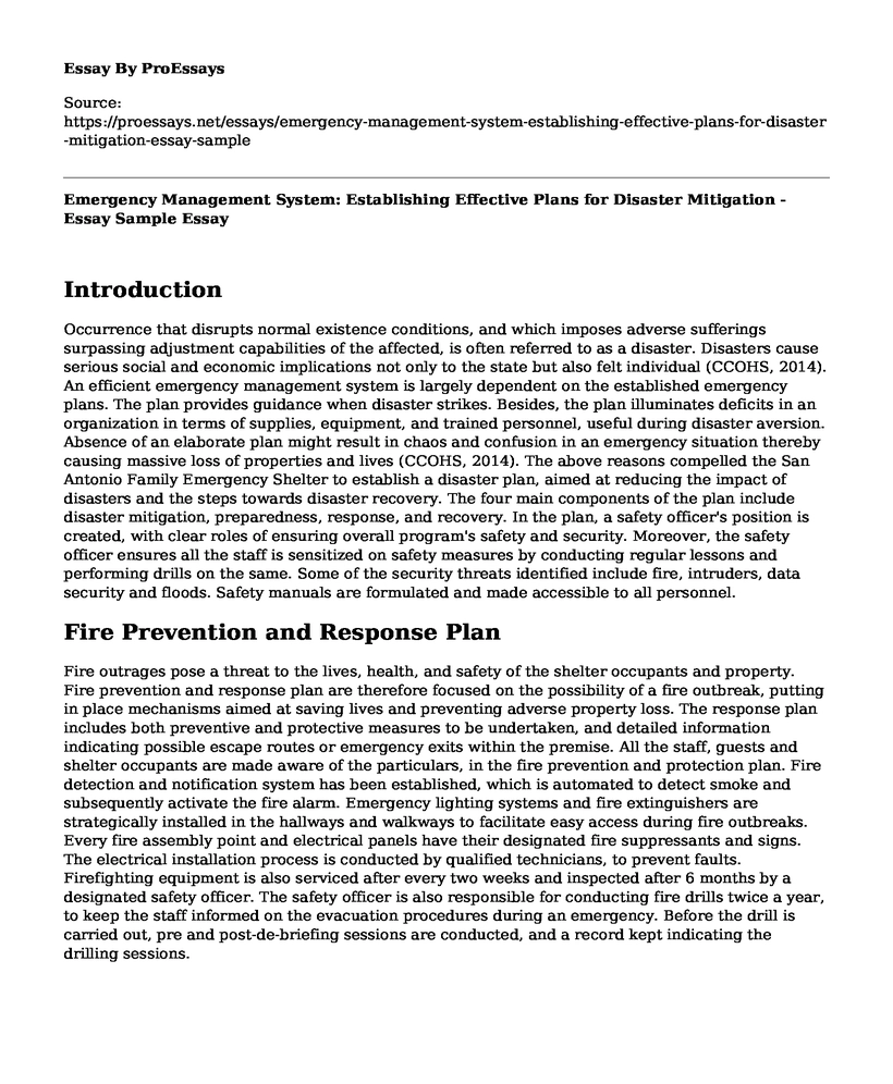 Emergency Management System: Establishing Effective Plans for Disaster Mitigation - Essay Sample