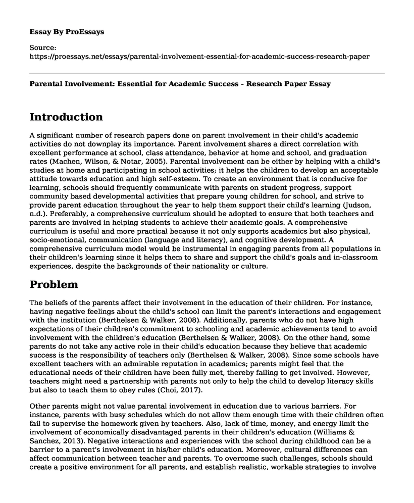 action research paper on parental involvement