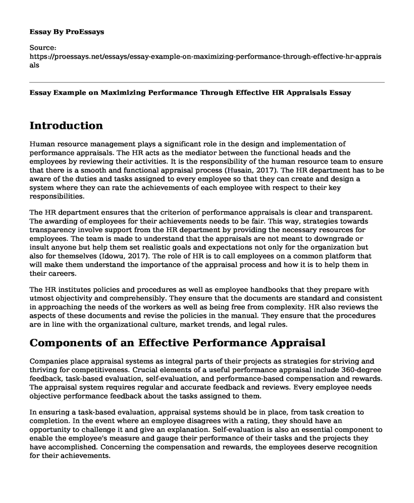 Essay Example on Maximizing Performance Through Effective HR Appraisals