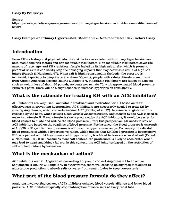 Essay Example on Primary Hypertension: Modifiable & Non-modifiable Risk Factors