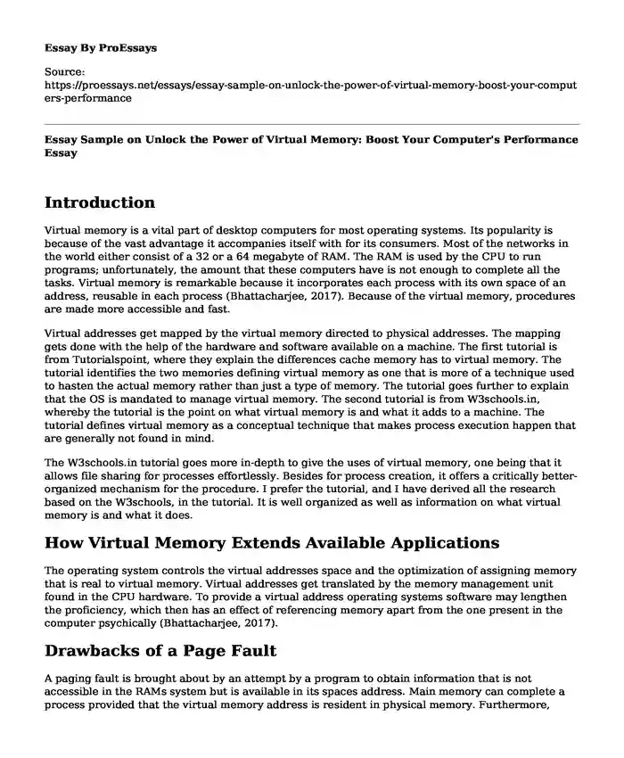 Essay Sample on Unlock the Power of Virtual Memory: Boost Your Computer's Performance