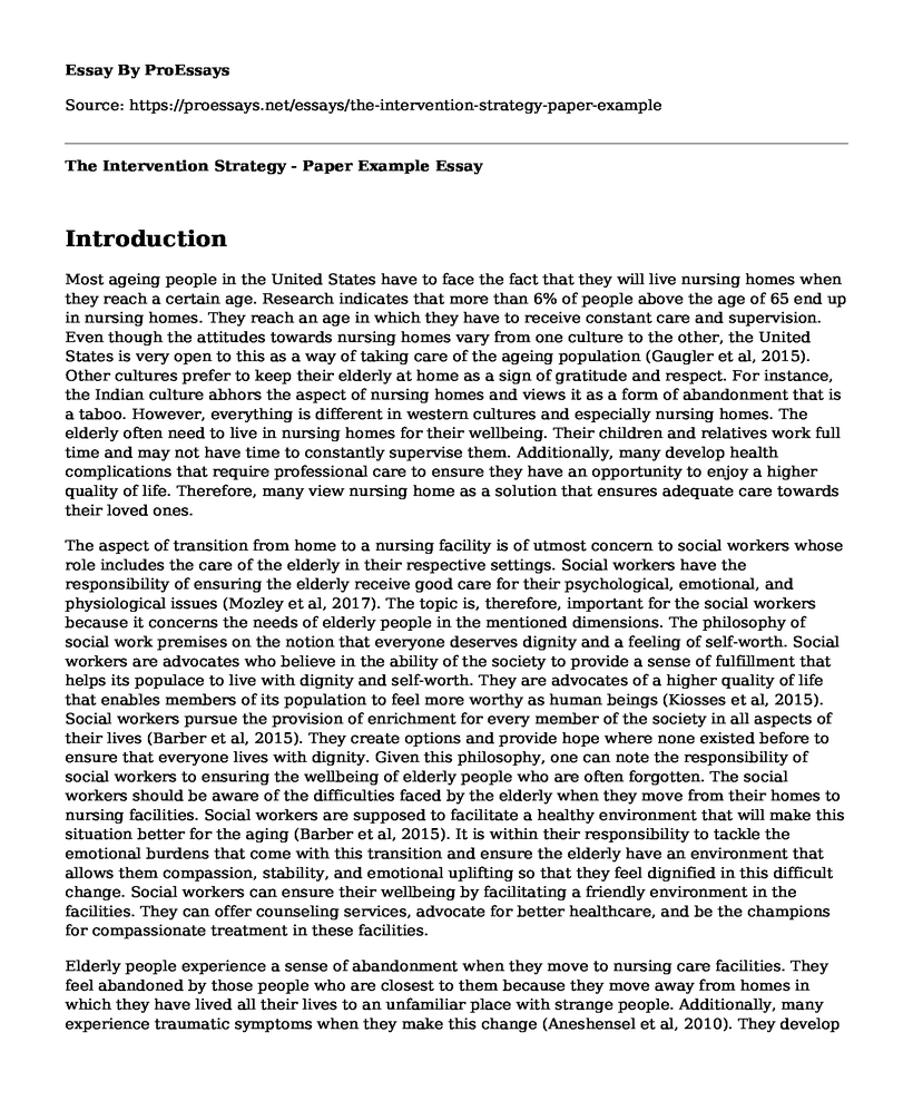 The Intervention Strategy - Paper Example