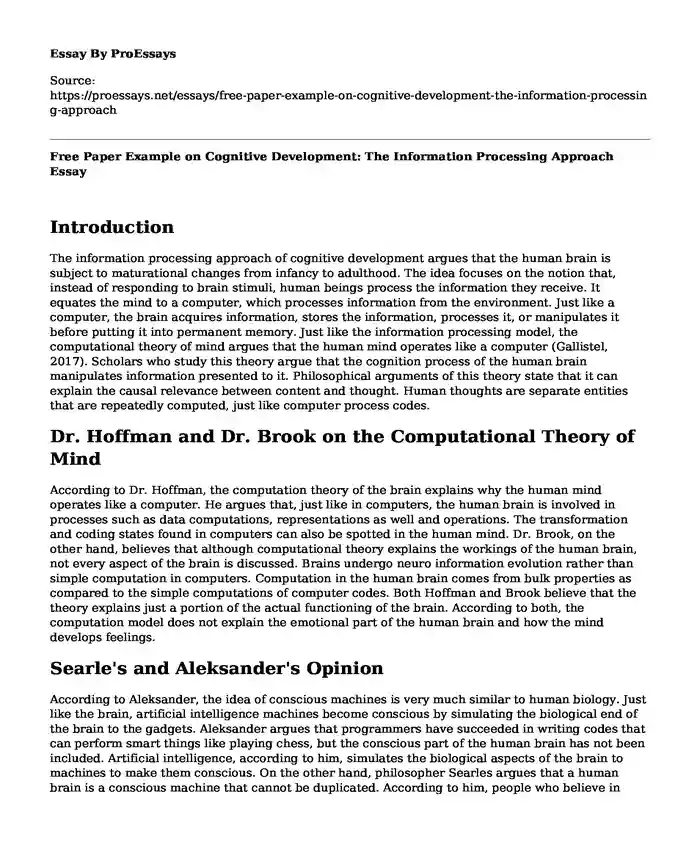Free Paper Example on Cognitive Development: The Information Processing Approach