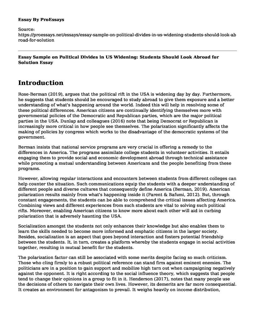 Essay Sample on Political Divides in US Widening: Students Should Look Abroad for Solution