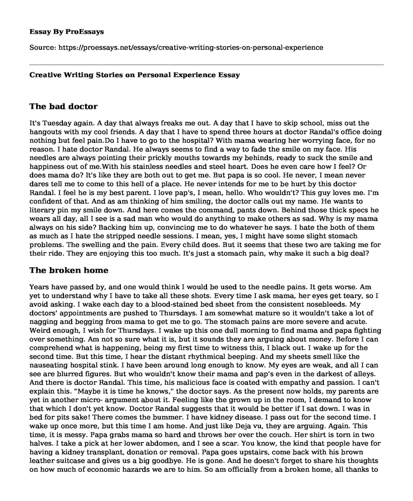 Creative Writing Stories on Personal Experience