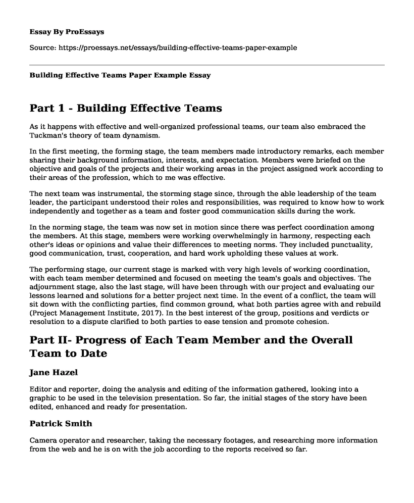 Building Effective Teams Paper Example