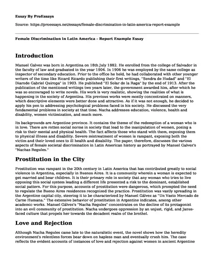 Female Discrimination in Latin America - Report Example