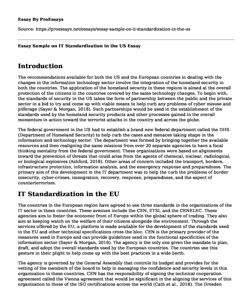 Essay Sample on IT Standardization in the US