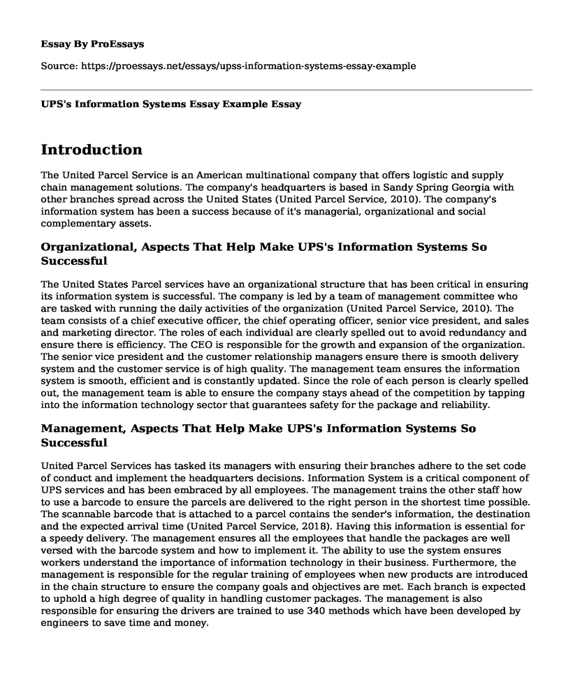 UPS's Information Systems Essay Example
