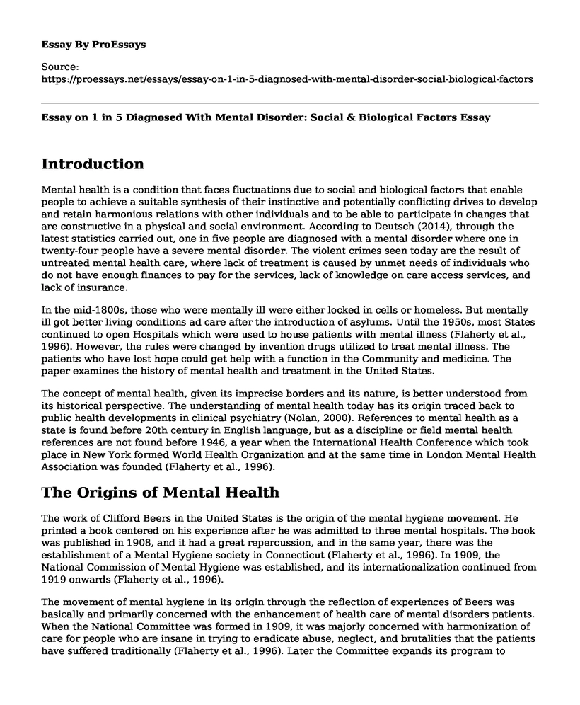 Essay on 1 in 5 Diagnosed With Mental Disorder: Social & Biological Factors