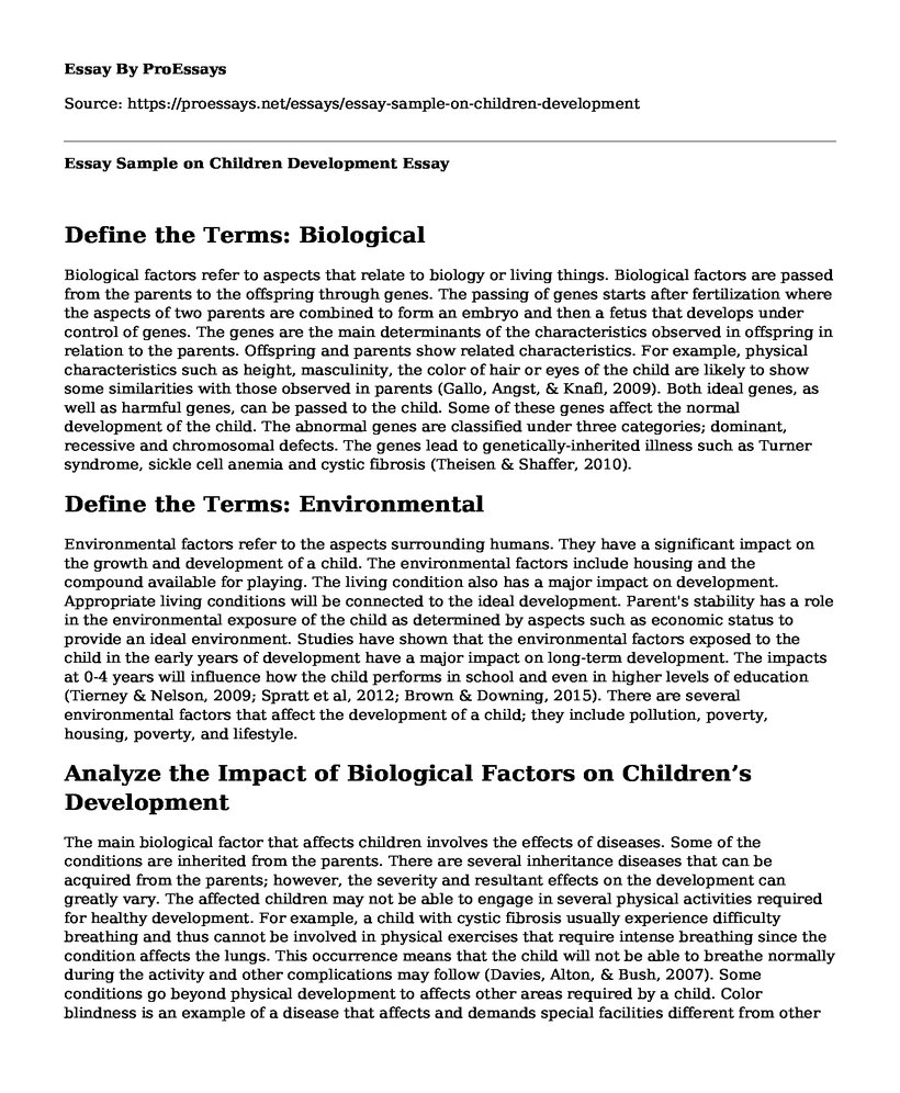 Essay Sample on Children Development 