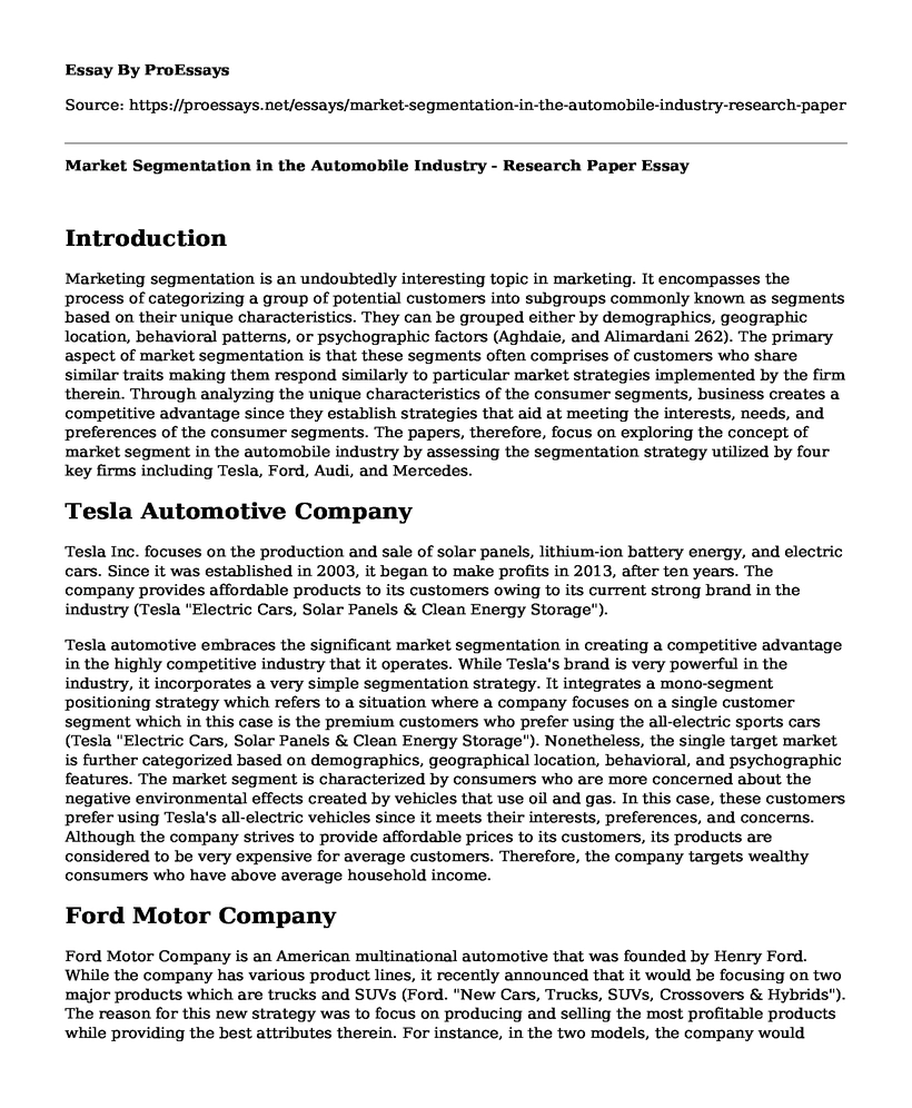 Market Segmentation in the Automobile Industry - Research Paper