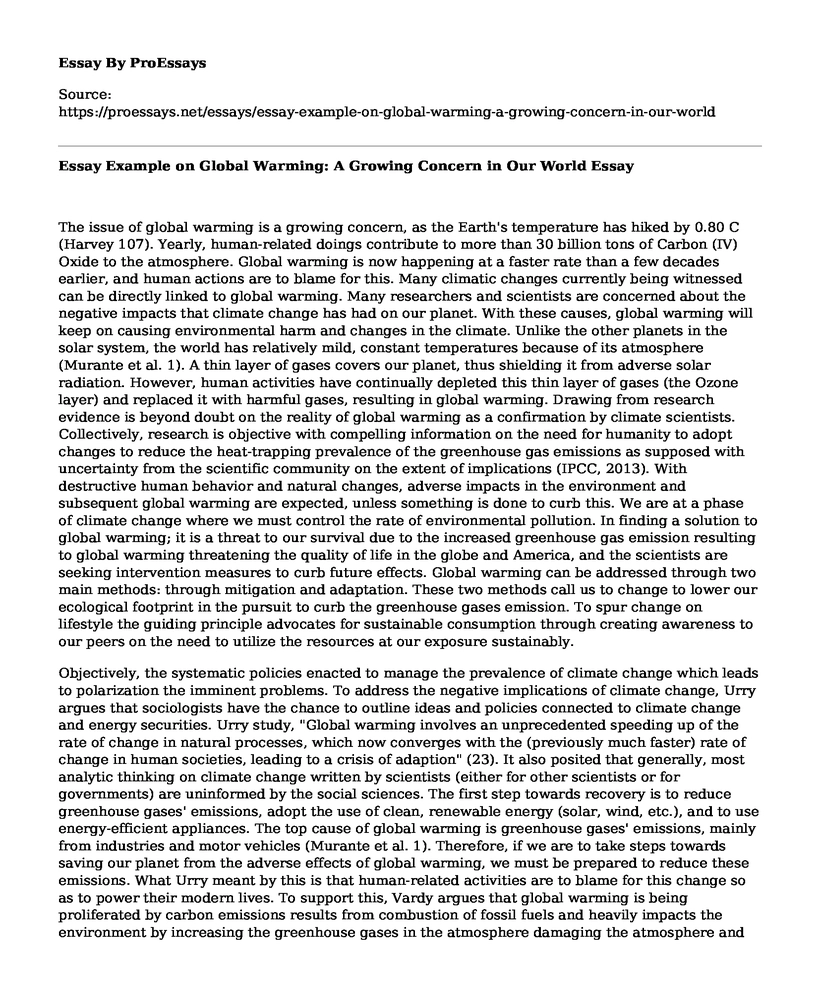 Essay Example on Global Warming: A Growing Concern in Our World