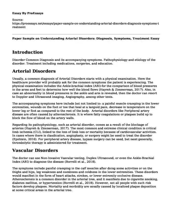 Paper Sample on Understanding Arterial Disorders: Diagnosis, Symptoms, Treatment