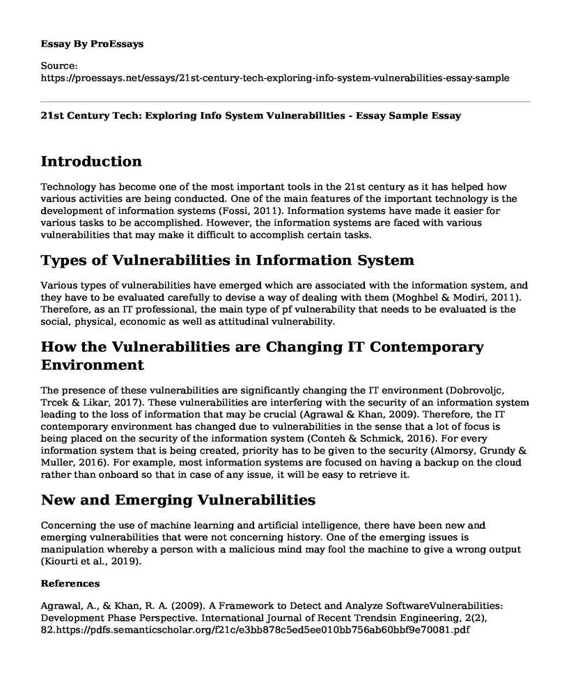 21st Century Tech: Exploring Info System Vulnerabilities - Essay Sample