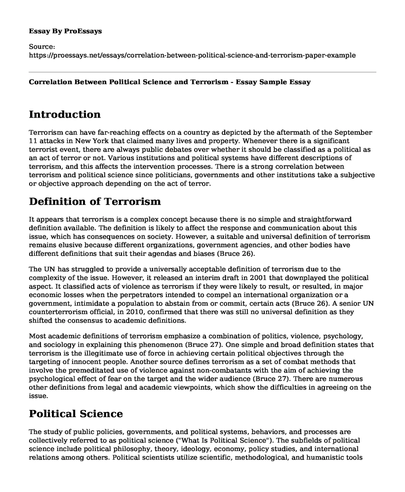Correlation Between Political Science and Terrorism - Essay Sample