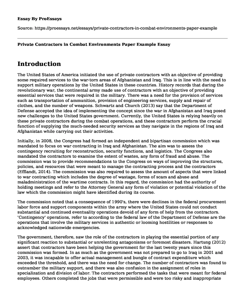 Private Contractors in Combat Environments Paper Example