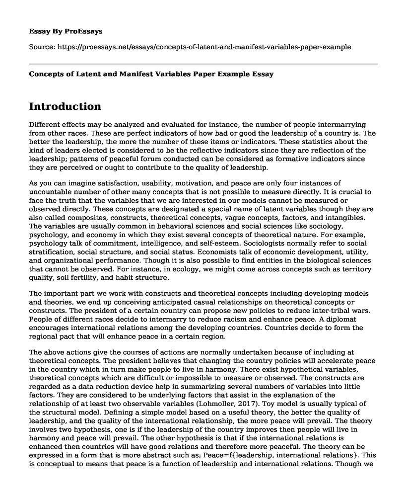 Concepts of Latent and Manifest Variables Paper Example