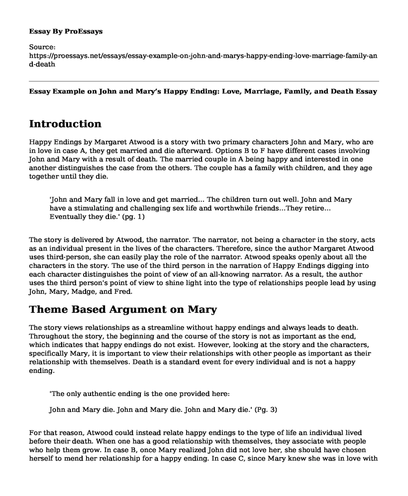 Essay Example on John and Mary's Happy Ending: Love, Marriage, Family, and Death