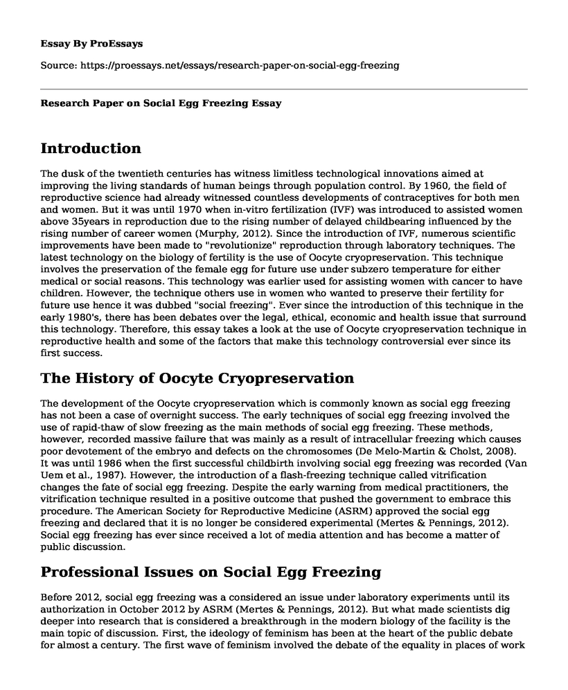 Research Paper on Social Egg Freezing