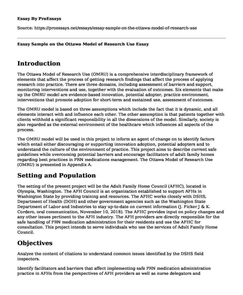 Essay Sample on the Ottawa Model of Research Use