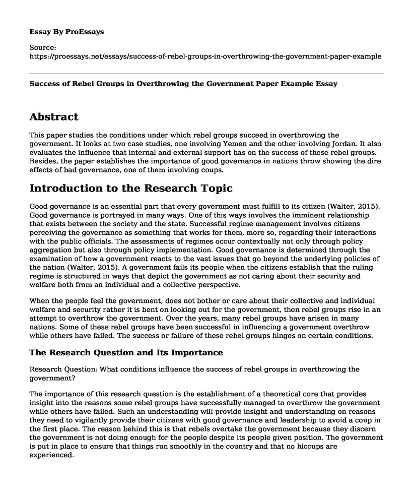 Success of Rebel Groups in Overthrowing the Government Paper Example