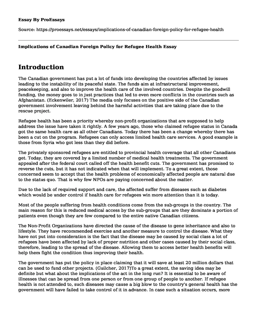Implications of Canadian Foreign Policy for Refugee Health
