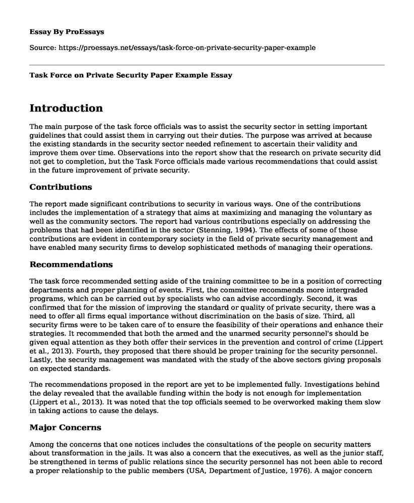 Task Force on Private Security Paper Example