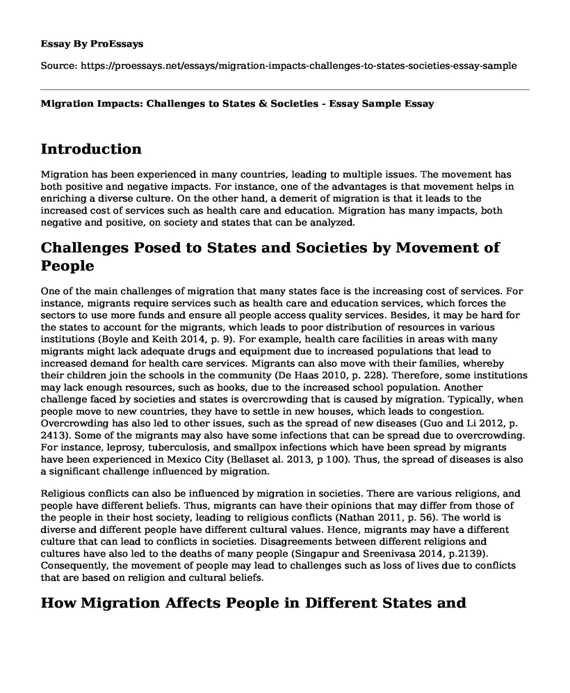 Migration Impacts: Challenges to States & Societies - Essay Sample