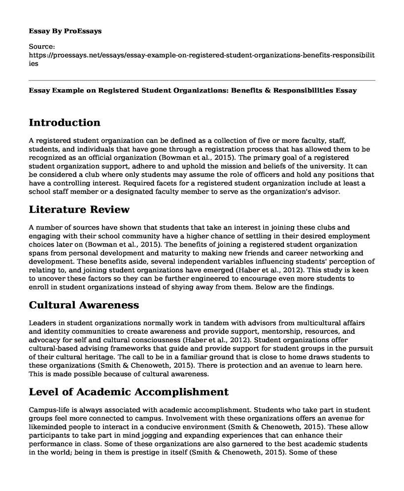 Essay Example on Registered Student Organizations: Benefits & Responsibilities